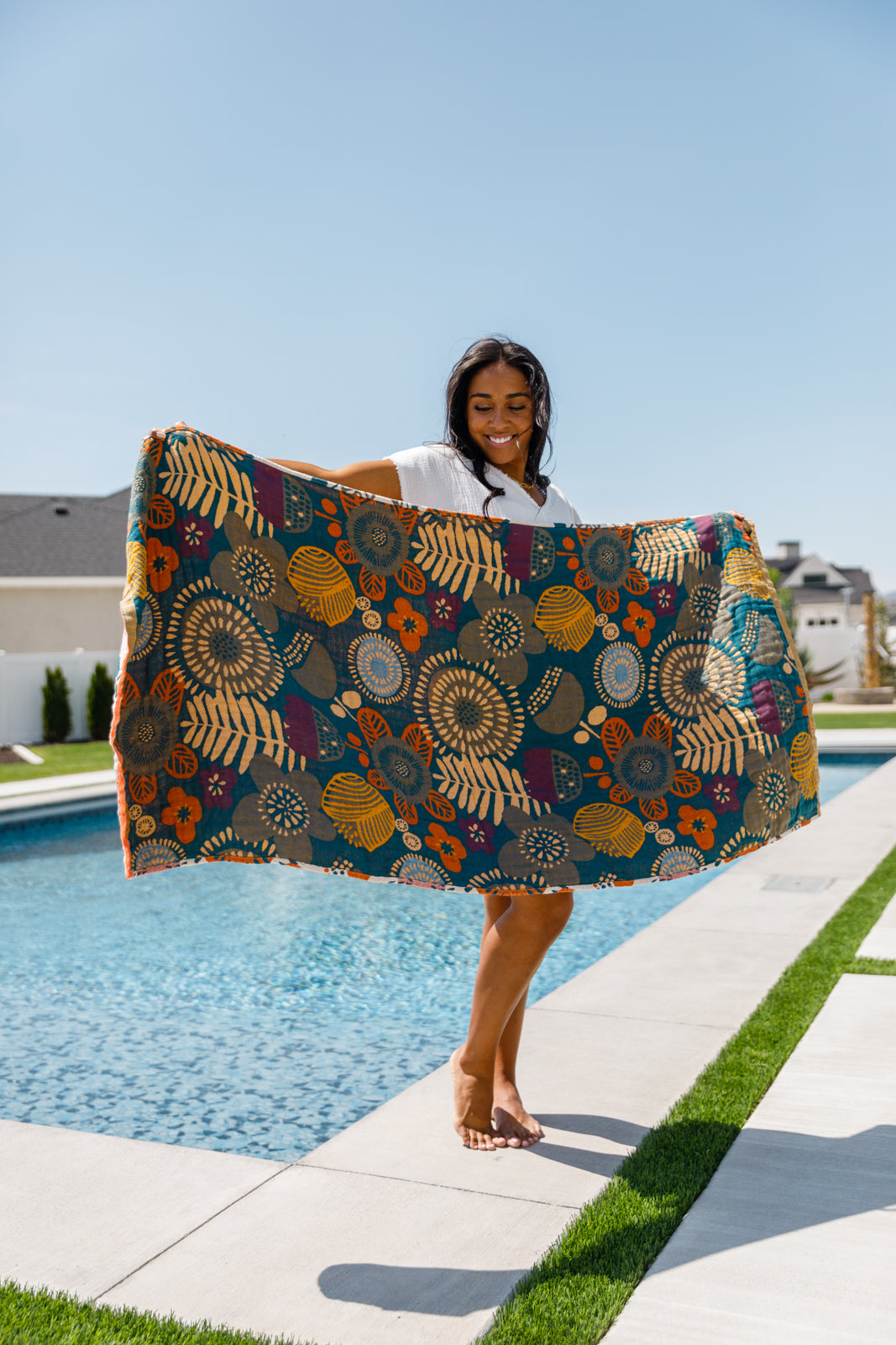 Luxury Beach Towel in Bright Retro Floral