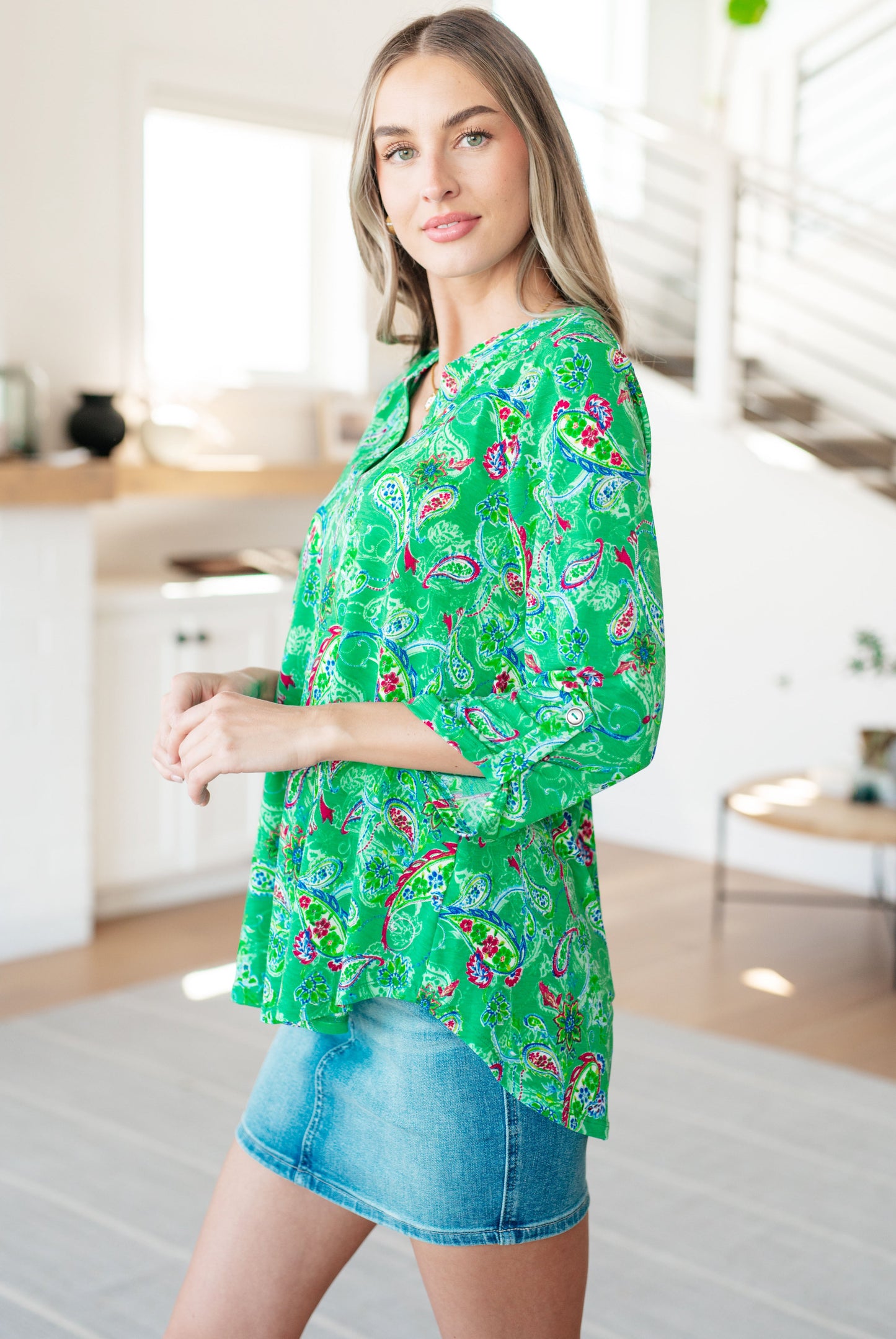 Lizzy Top in Emerald and Magenta Paisley