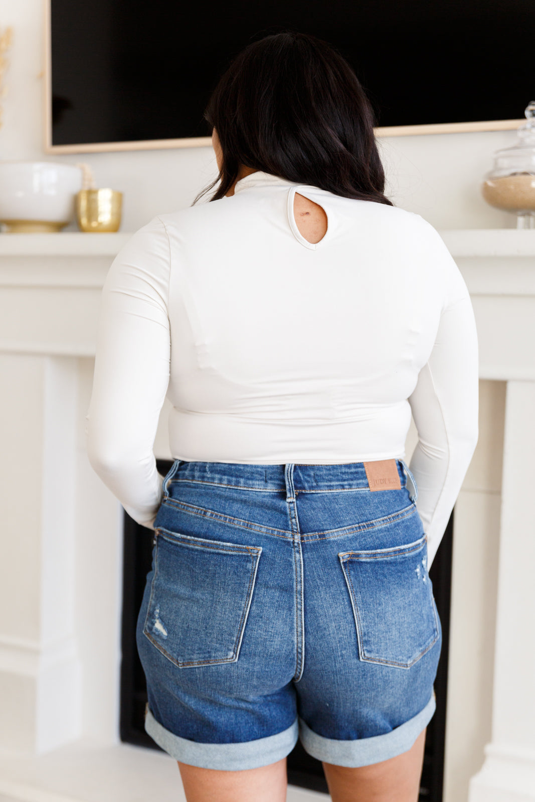 Simple Situation Mock Neck Bodysuit in White Pearl